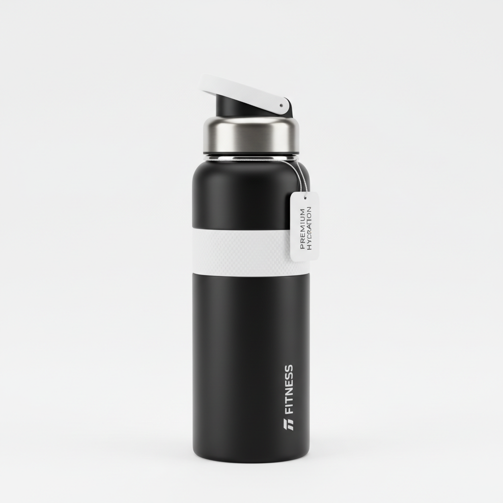 Insulated Water Bottle stainless steel black and white