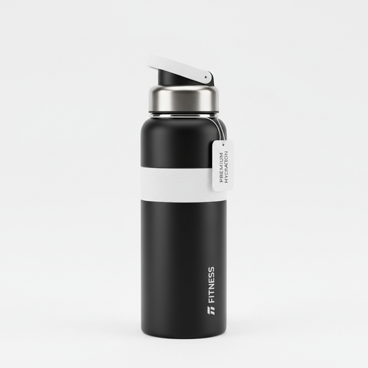 Insulated Water Bottle stainless steel black and white
