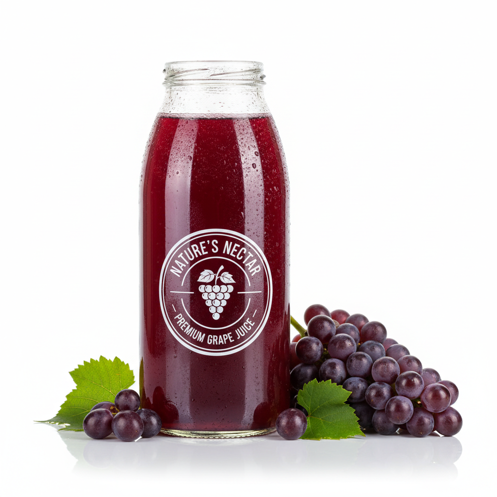 Grape Juice bottle with bunch of grapes