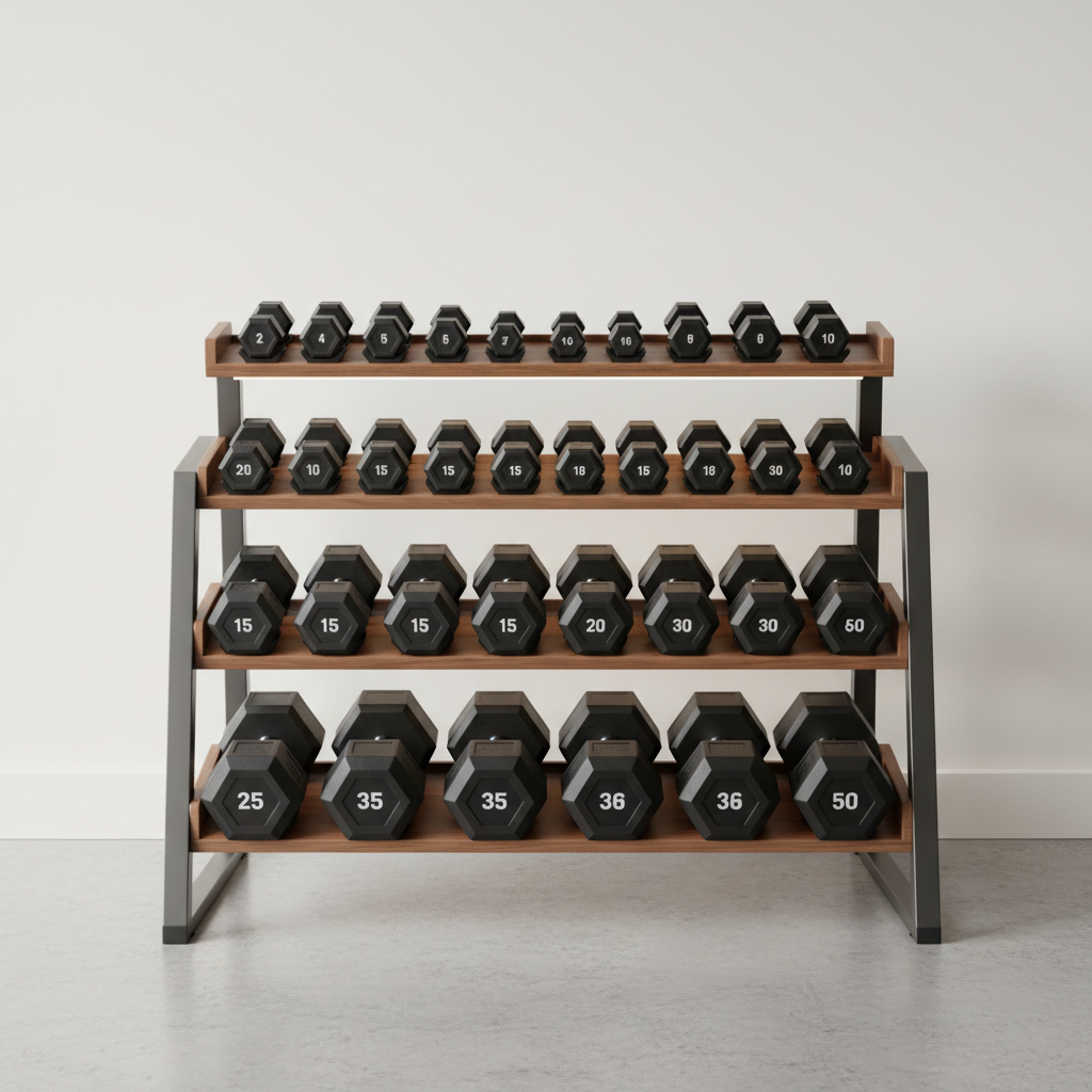 Dumbbell Storage Rack with organised dumbbells