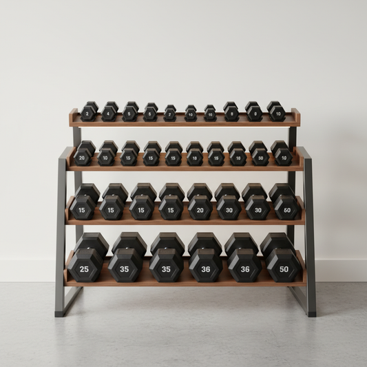 Dumbbell Storage Rack with organised dumbbells