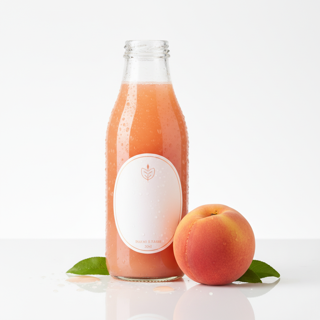 Peach Juice bottle with ripe peach