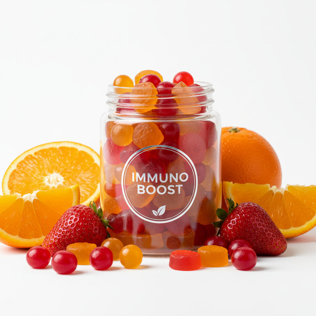 Immunity Vitamin Gummies with oranges and strawberries